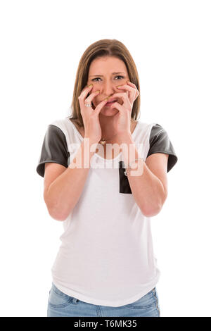 Young woman is affraid Stock Photo