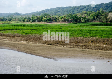 Drought is affecting Lake Alajuela and Chagres River which supplies most of the water needed to operate the Panama Stock Photo