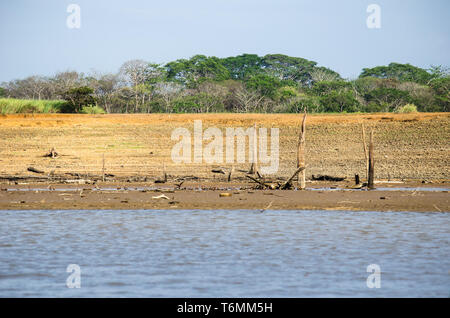 Drought is affecting Lake Alajuela and Chagres River which supplies most of the water needed to operate the Panama. Stock Photo