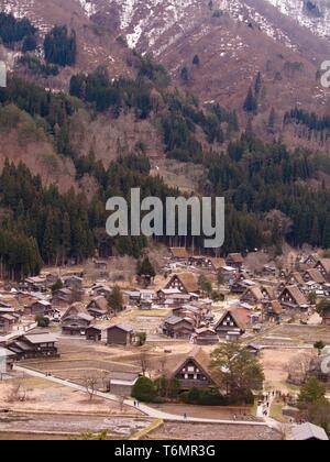 Landscape View of Shirakawago a UNESCO historical traditional Japanese village, Japan Stock Photo