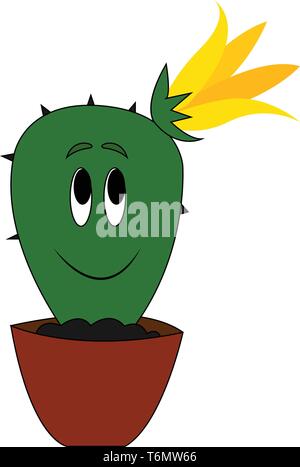Cute cactus with yellow flower vector illustration Stock Vector