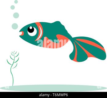 Green and orange colored fish vector illustration Stock Vector