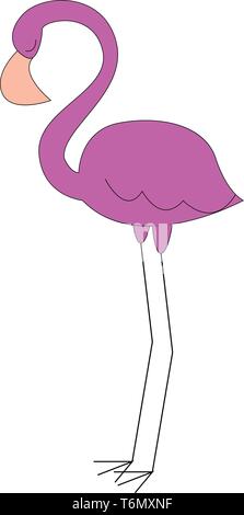 Sad little pink flamingo illustration vector on white background Stock Vector