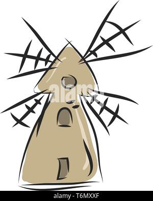 Little brown mill illustration vector on white background Stock Vector