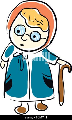 Old woman with blue dress illustration vector on white background Stock Vector