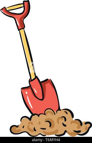 Red showel in the ground illustration vector on white background Stock Vector