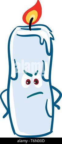 A big brightly burning white candle standing tall with an angry face vector color drawing or illustration Stock Vector