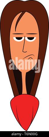 A tall girl in red dress with long hair and a angry face vector color drawing or illustration Stock Vector