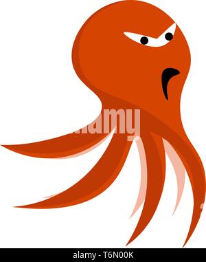 A cartoon octopus in orange color with a sad or angry face vector color drawing or illustration Stock Vector
