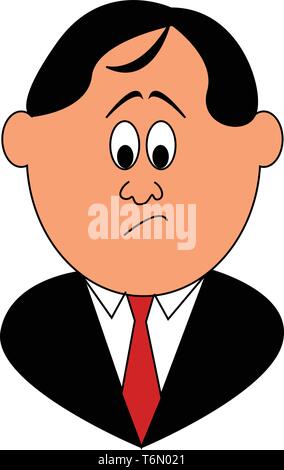 A business man in a black coat and a red tie seems to be worried vector color drawing or illustration Stock Vector