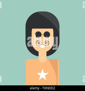 A character of a man with a long mustache wearing a glass vector color drawing or illustration Stock Vector