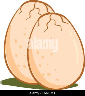 Two large dinosaur eggs with small cracks on it vector color drawing or illustration Stock Vector