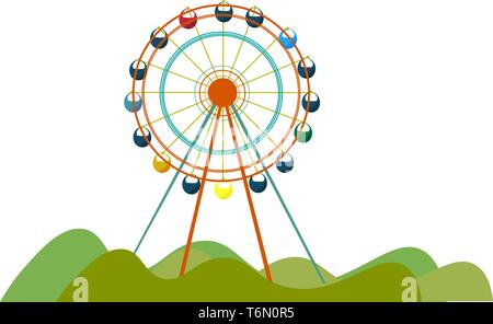 A giant Ferris wheel in the park for the kids to play vector color drawing or illustration Stock Vector
