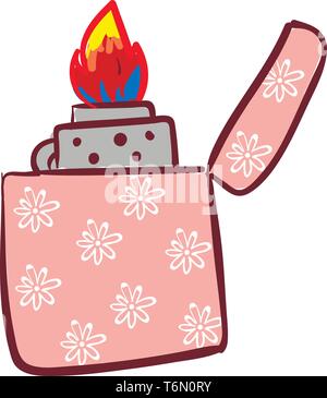 A cute lighter in pink color with floral designs vector color drawing or illustration Stock Vector