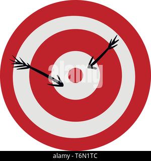 Clipart of a red-colored bullseye  the center of the target in shooting  shot by two black arrows  vector  color drawing or illustration Stock Vector
