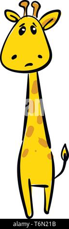 Emoji of a sad yellow-colored giraffe with a short tail  very long neck and forelegs  having a coat patterned with brown patches  expresses sadness  v Stock Vector