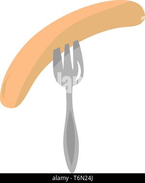 Cartoon grilled sausage on a fork is ready to be enjoyed by someone  vector  color drawing or illustration Stock Vector