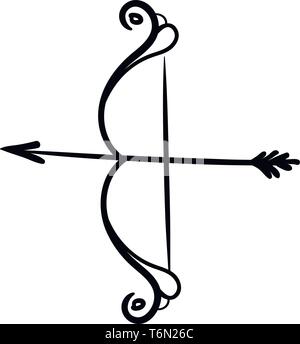 Silhouette of bow and arrow that stands upright and ready to be shot by a bowman  vector  color drawing or illustration Stock Vector