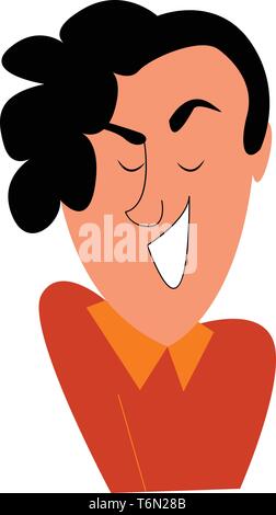 Clipart of a boy in a red-colored shirt and a yellow-colored bow tie on its collar has a weird hairstyle with eyes closed while smiling  vector  color Stock Vector