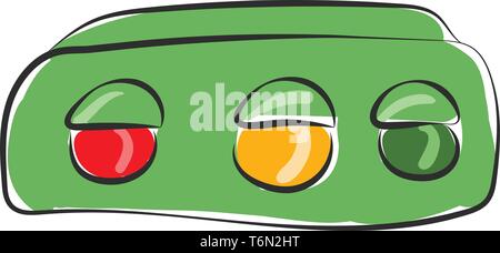 Clipart of the horizontal traffic signal board with three separate light bulbs in red  yellow and green that allows traffic to proceed in the directio Stock Vector
