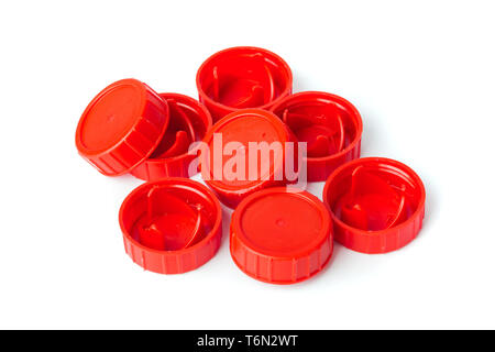 Red plastic bottle caps Stock Photo