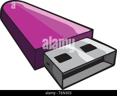 A pendrive in dark violet colour which is open vector color drawing or illustration Stock Vector