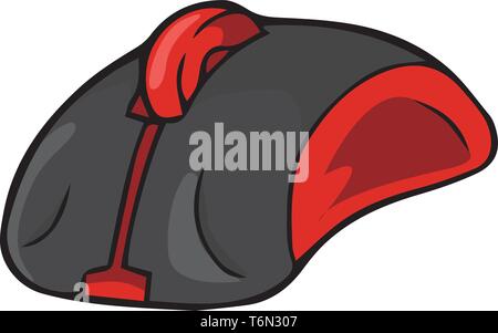 A smart wireless mouse in black and red colour with a scroller in the middle vector color drawing or illustration Stock Vector
