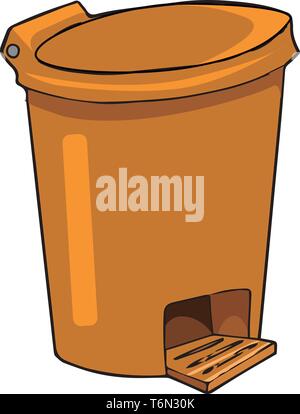 A plastic dustbin in orange colour with a provision to open the lip by foot vector color drawing or illustration Stock Vector