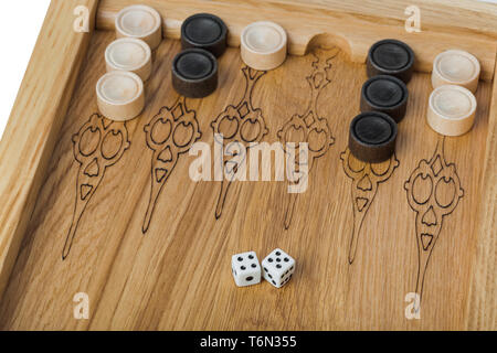 Backgammon playing field and dices Stock Photo