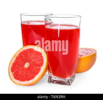 Fresh citrus drink in glasses and grapefruit on white background Stock Photo