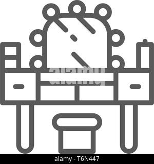 Dressing table, makeup line icon. Isolated on white background Stock Vector