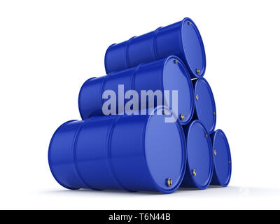 3D rendering blue barrels Stock Photo