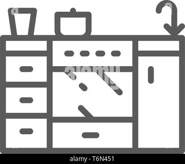 Vector cooker, furniture for kitchen line icon. Stock Vector