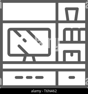 Television on stand line icon. Isolated on white background Stock Vector