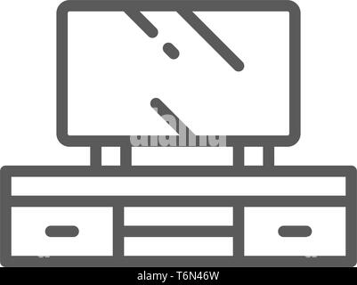 Television on nightstand line icon. Isolated on white background Stock Vector