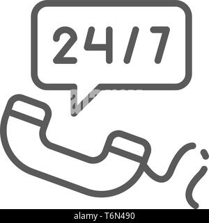 Non stop service, 24 7 help number line icon. Stock Vector