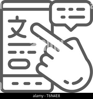 Vector phone with online translation line icon. Stock Vector