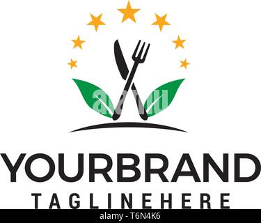 dinner knives and star forks logo design concept template vector Stock Vector