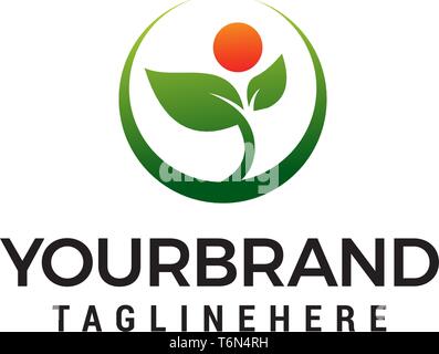 leaves people circle logo design concept template vector Stock Vector