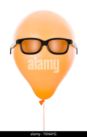 Orange balloon with sunglasses, isolated on white Stock Photo