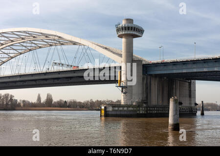 Bridge over river Lek in the Netherlands Stock Photo