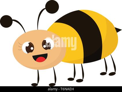 A cute bee with large eyes and happy face vector color drawing or illustration Stock Vector
