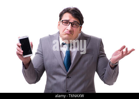 The businessman with mobile phone isolated on white Stock Photo
