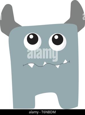 A blue monster with two grey horns vector color drawing or illustration Stock Vector