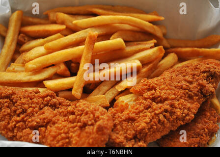 Fried Seafood Dinner in a Takeout Box Stock Photo