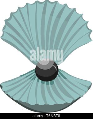 A cute black pearl in a open shell vector color drawing or illustration Stock Vector