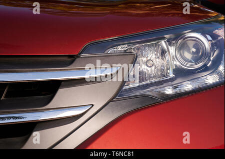 Close up of modern car headlight with lamps Stock Photo