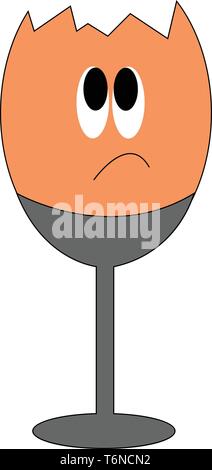 An orange broken sad egg on a grey stand is about to cry vector color drawing or illustration Stock Vector