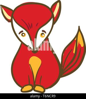 A sad little red fox with long tail vector color drawing or illustration Stock Vector
