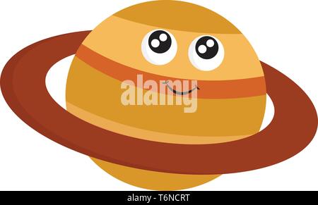 A happy Saturn planet with rings around it vector color drawing or illustration Stock Vector